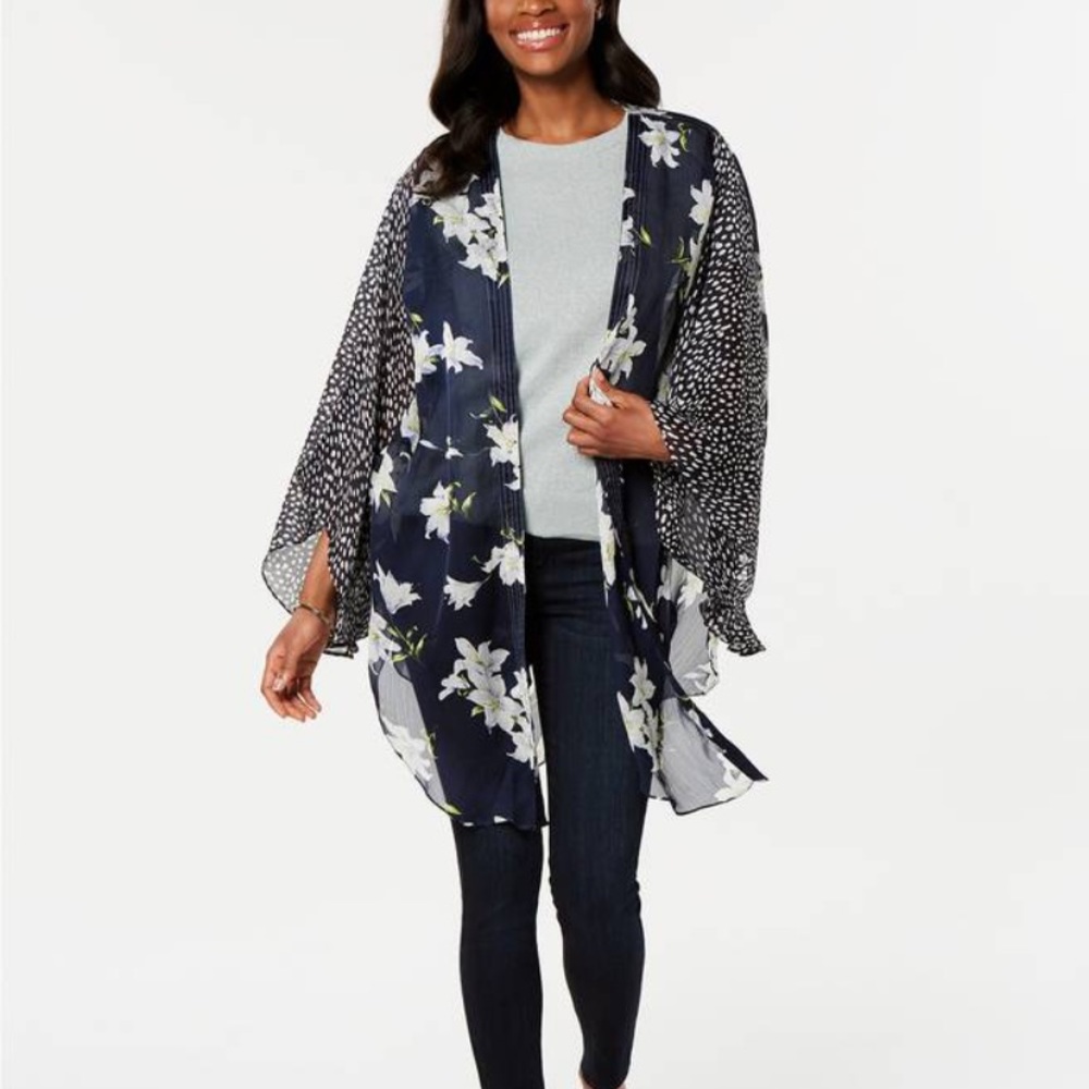 NEW Cejon Love For Lily Multi-Print Kimono, Black
